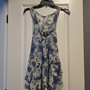 Floral Blue and White Women Swim Coverup